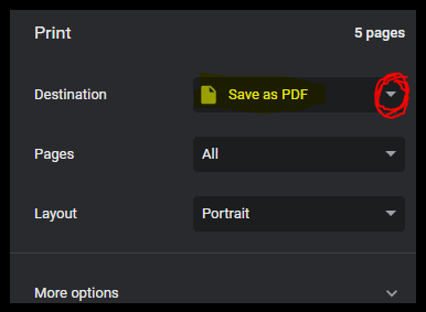 Save as PDF Printer options